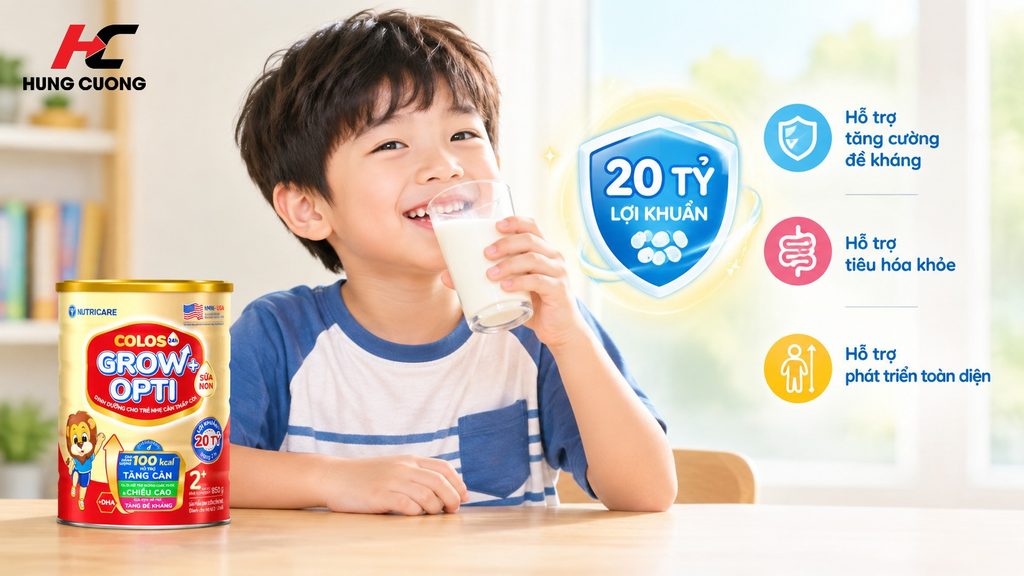Colos 24h Grow Opti do Hùng Cường Nutricare phân phối hỗ trợ bé tăng cân và phát triển chiều cao